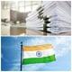 A picture of a pie of documents and underneath a picture of the flag of India